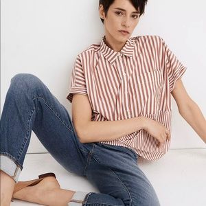 Madewell Red and White Striped Button Down Shirt